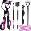 Eyelash Curlers Eyebrow Brush Kit for Women w Lash Curler, Eyelash Comb Seperator, Mascara Brushes, Eyelash Extension Tweezers, Angled Eyebrow Brush and Comb, 10 Silicone Refills Pads for Lash & Brow