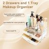 VUSIGN Makeup Organizer, Cosmetics Skincare Organizers with 2 Drawers and 1 Tray for Vanity Organizer, Makeup Holder for Countertop, Bathroom, Dresser, Ideal Gifts for Women, White - Image 3