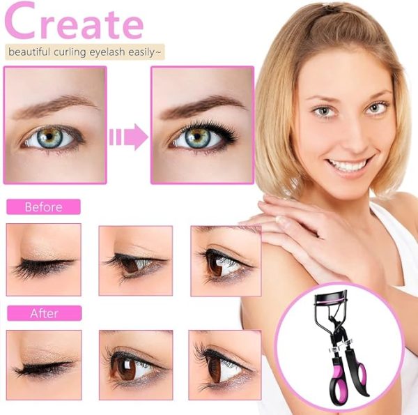 Eyelash Curlers Eyebrow Brush Kit for Women w Lash Curler, Eyelash Comb Seperator, Mascara Brushes, Eyelash Extension Tweezers, Angled Eyebrow Brush and Comb, 10 Silicone Refills Pads for Lash & Brow - Image 2